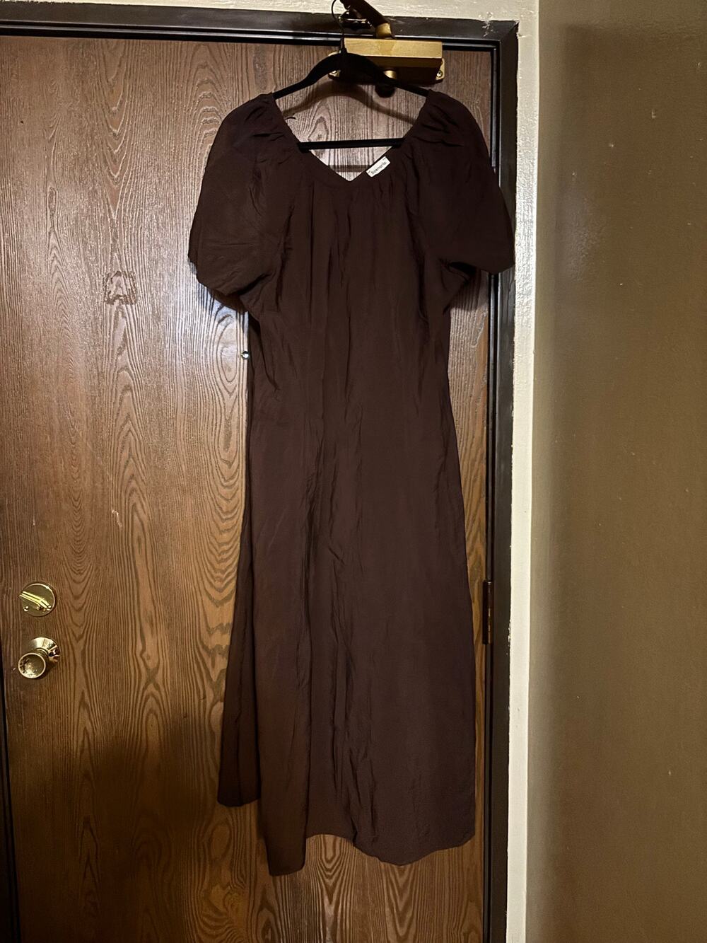 Chocolate Brown Fall Preppy Casual Office Short-Sleeve Midi Dress